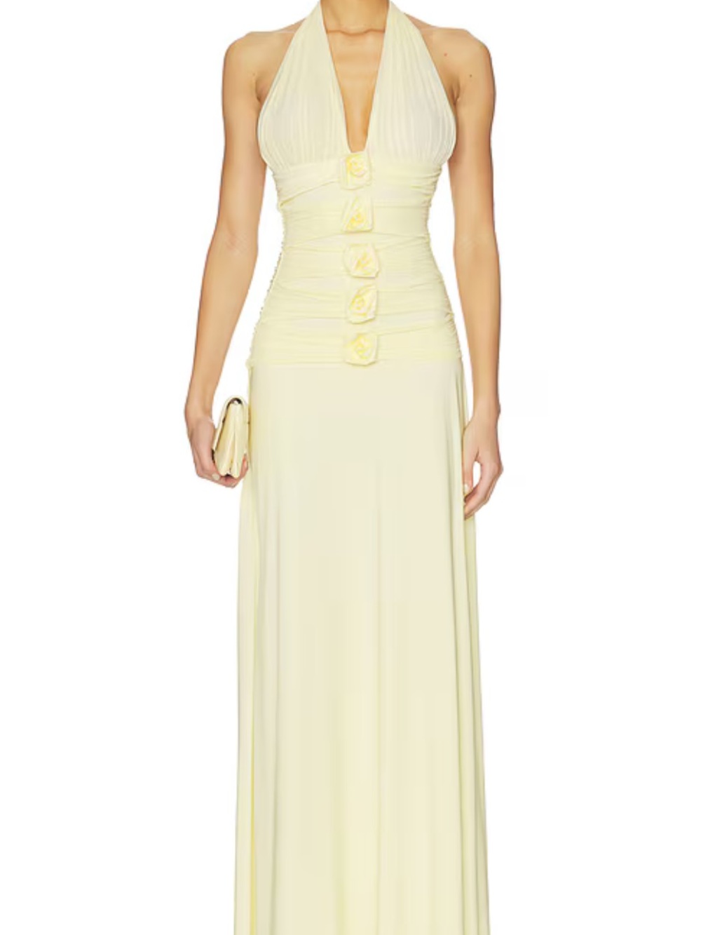 Maygel Coronel Villadiego in Vanilla One Size Floral Halter Full Length Dress